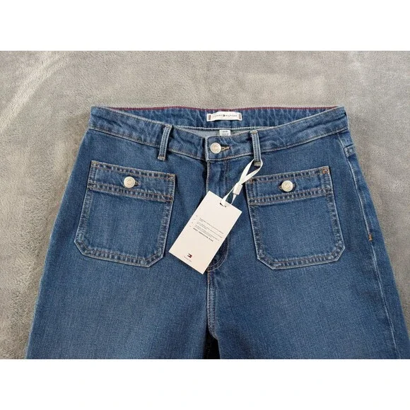 Tommy Hilfiger High Waist Bootcut Jeans Womens 32X30 Blue Denim Patch Pocket - Picture 4 of 14